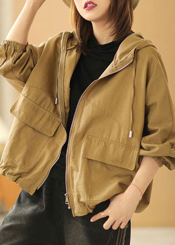 New Khaki Loose Hooded Pockets Fall Long Sleeve Coat