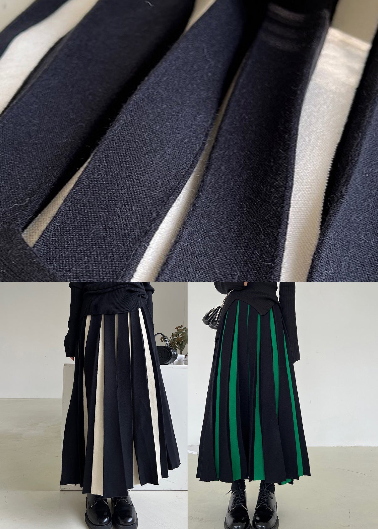 Classy Green Patchwork Knit a Line Skirts Fall