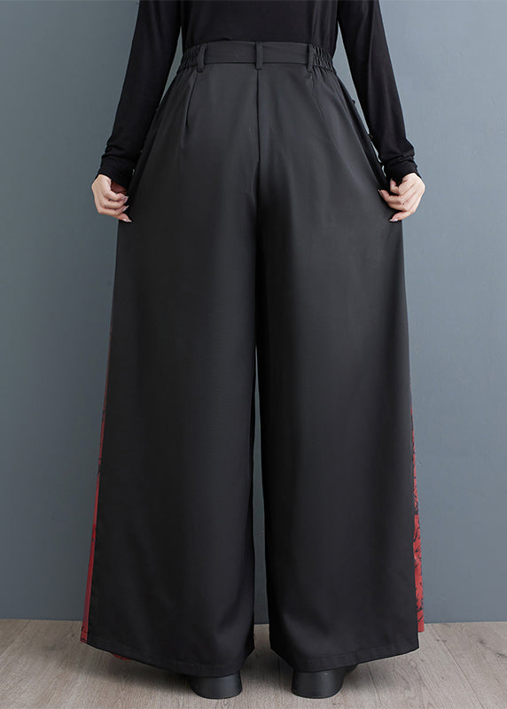 Black Oversized Patchwork Cotton Wide Leg Pants Fall