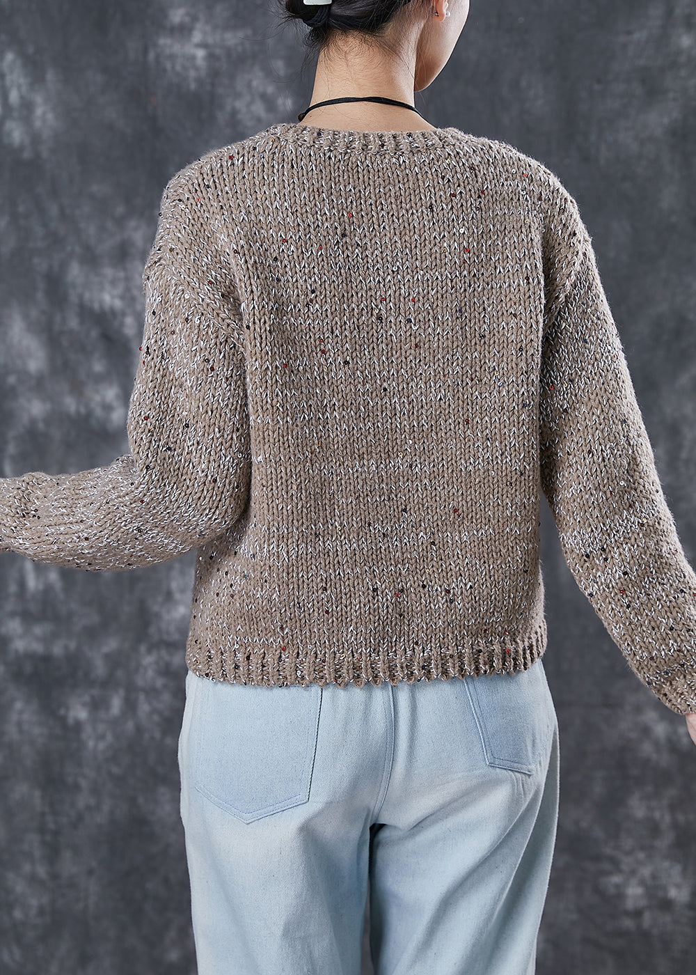 Brown Sequins Thick Knitted Tops Winter