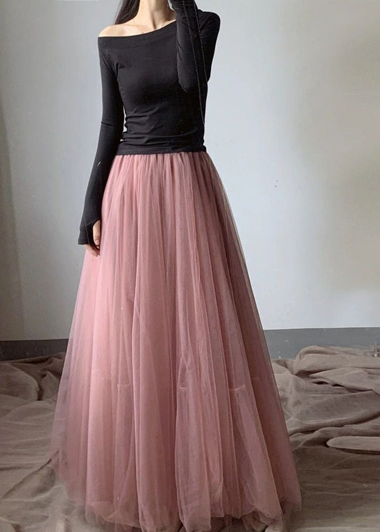 Pink Exra Large Hem Lengthen Tulle Beach Skirts Fall