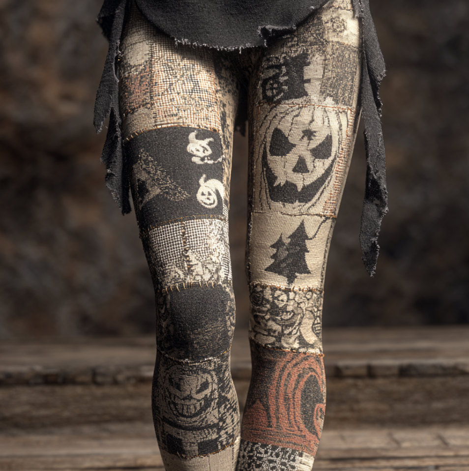 Halloween Funny Pumpkin Element Women's Knitted Tight-fitting Leggings elevenforest