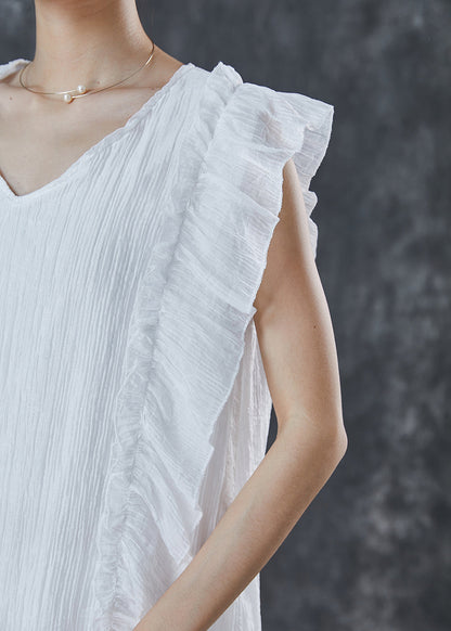 White Ruffles Patchwork Chiffon Work Dress Summer