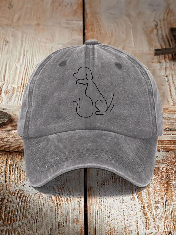 Unisex Casual Pet Dog And Cat Print Washed Hat elevenforest