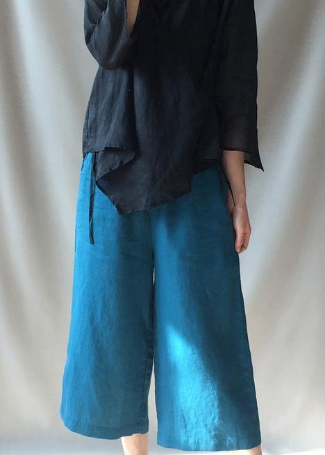 French Blue Trousers Elastic Waist Pockets Tutorials Trousers