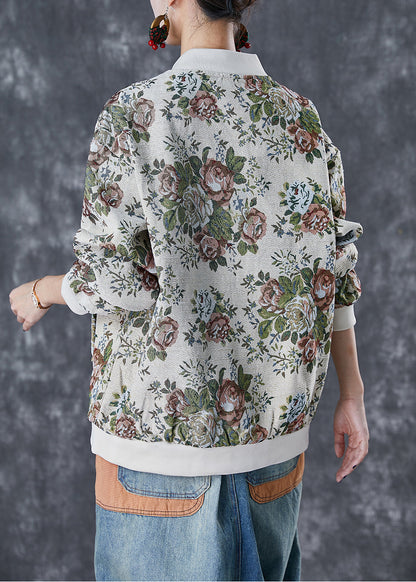 Beige Oversized Print Cotton Jackets Fall