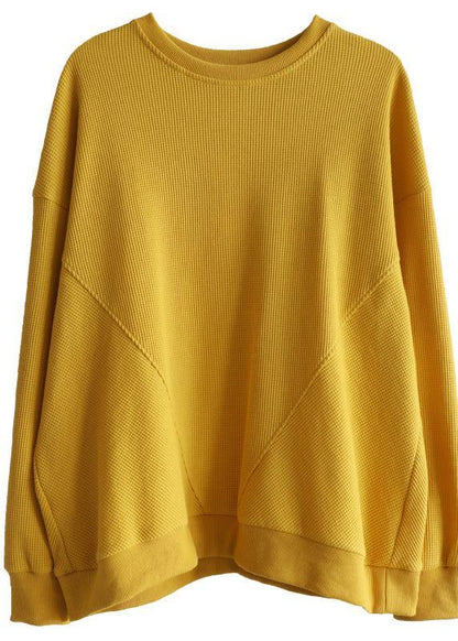 Art Yellow Cotton O Neck Long Sleeve Loose Sweatshirt