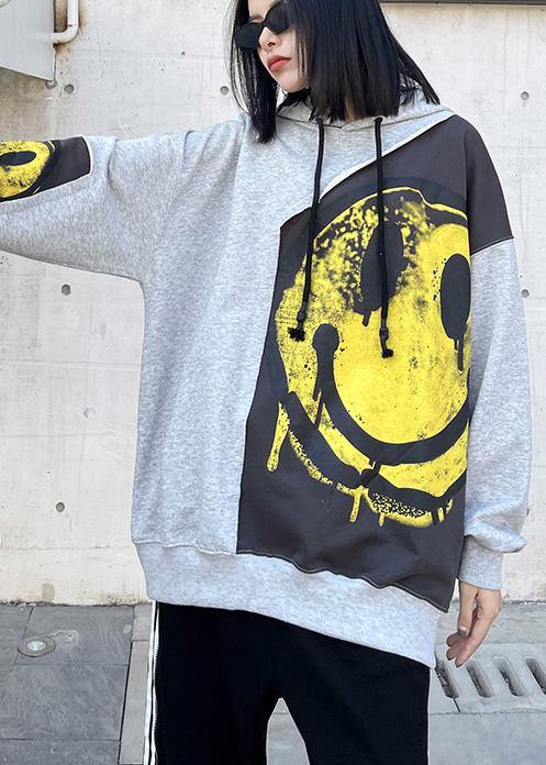 Diy Hooded Patchwork Spring Clothes for Shirts Gray Print Tops