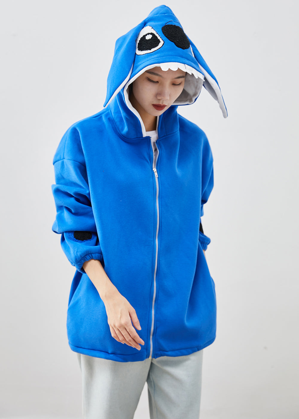 Blue Hooded Stitch Cotton Coat Fall