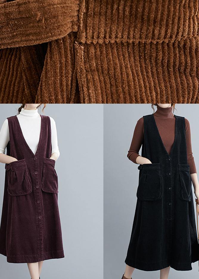 Unique V Neck Sleeveless Cotton Spring Dresses Lnspiration Brown Robe Dress