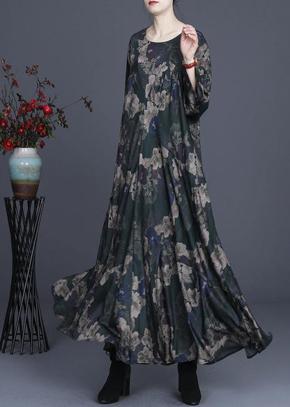 Green Print Silk Asymmetrical Design Mid Dress Summer
