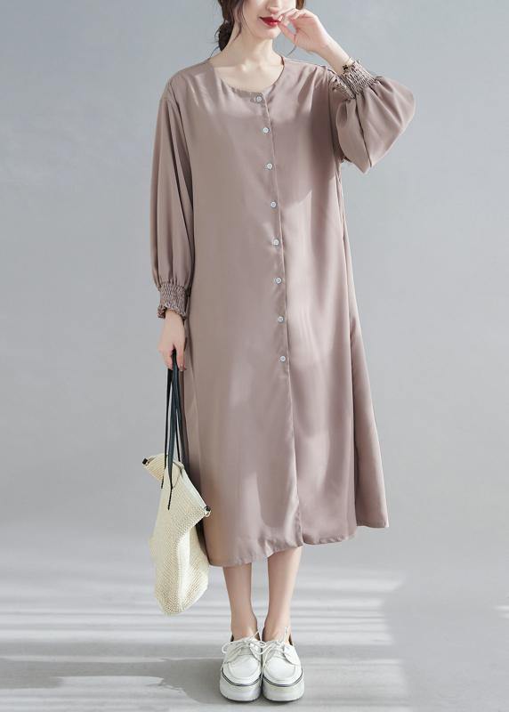 Natural O Neck Lantern Sleeve Spring Clothes Photography Brown Long Dress