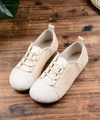 Green Lace Up Splicing Faux Leather Flat Shoes