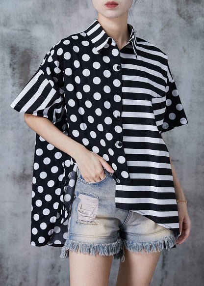 Black Asymmetrical Patchwork Cotton Top Summer