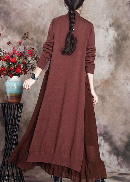 Chocolate Print Patchwork Slim Fit Fall Sweater Dress