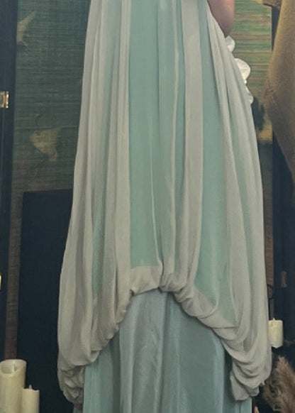 Boutique Green Halter Wrinkled Silk Dress Sleeveless Summer