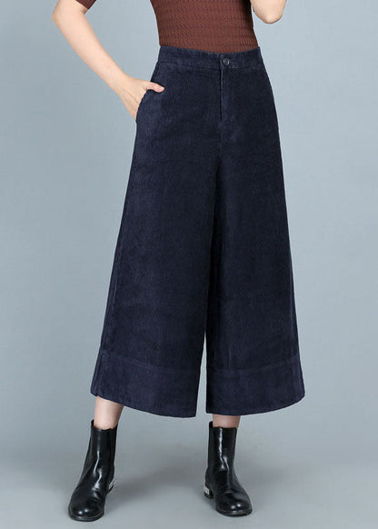 Blue Pockets Button Straight Fall Pants
