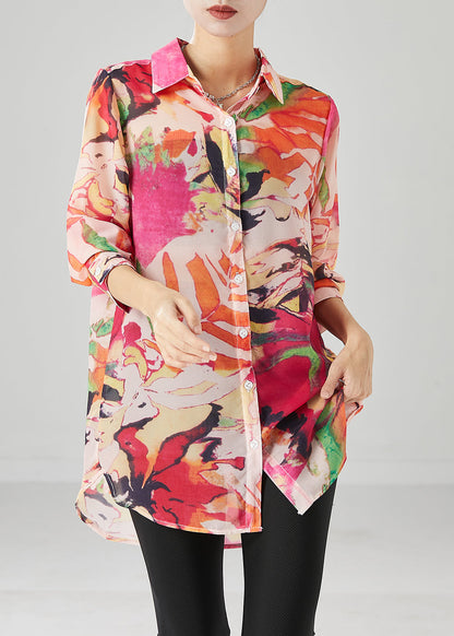 Khaki Print Cotton Blouses Peter Pan Collar Fall