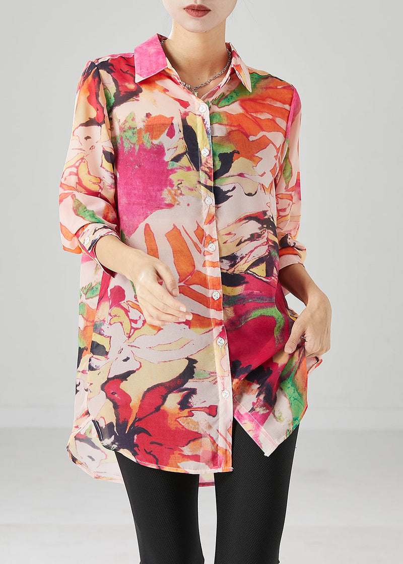 Khaki Print Cotton Blouses Peter Pan Collar Fall
