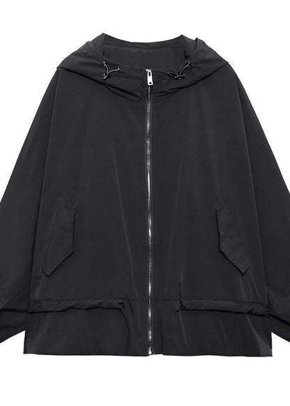Unique Purple Cotton Letter Zippered Hooded Coat Spring