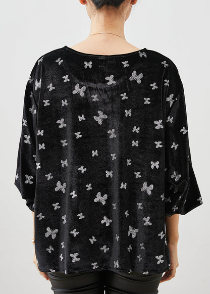 Black Oversized Silk Velour Shirts Spring