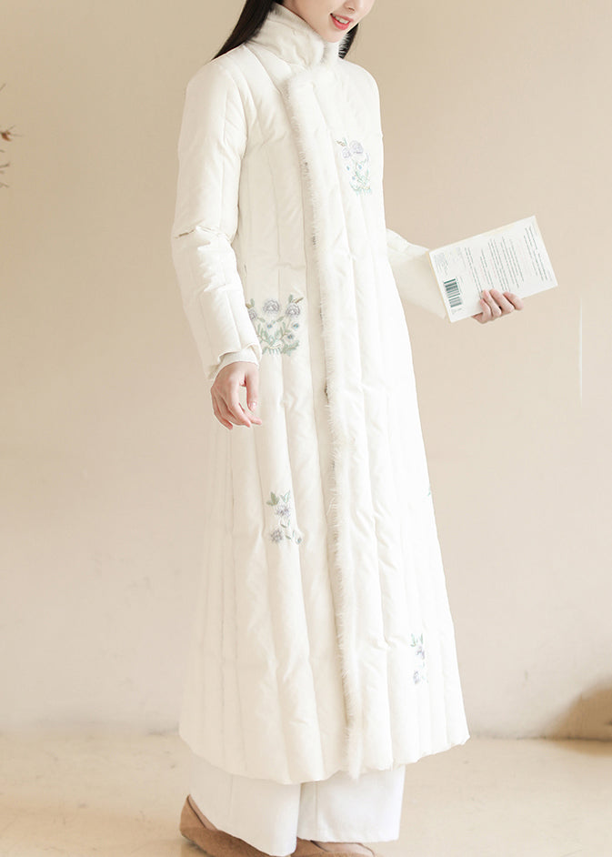 White Embroideried Patchwork Mink Hair Duck Down Puffer Coats Winter
