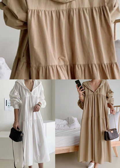 White Hooded Patchwork Cotton Maternity Dresses Spring