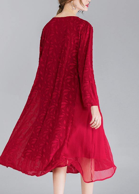 French Mulberry O-neck Chiffon a Line Skirts Spring Summer Vacation Dresses