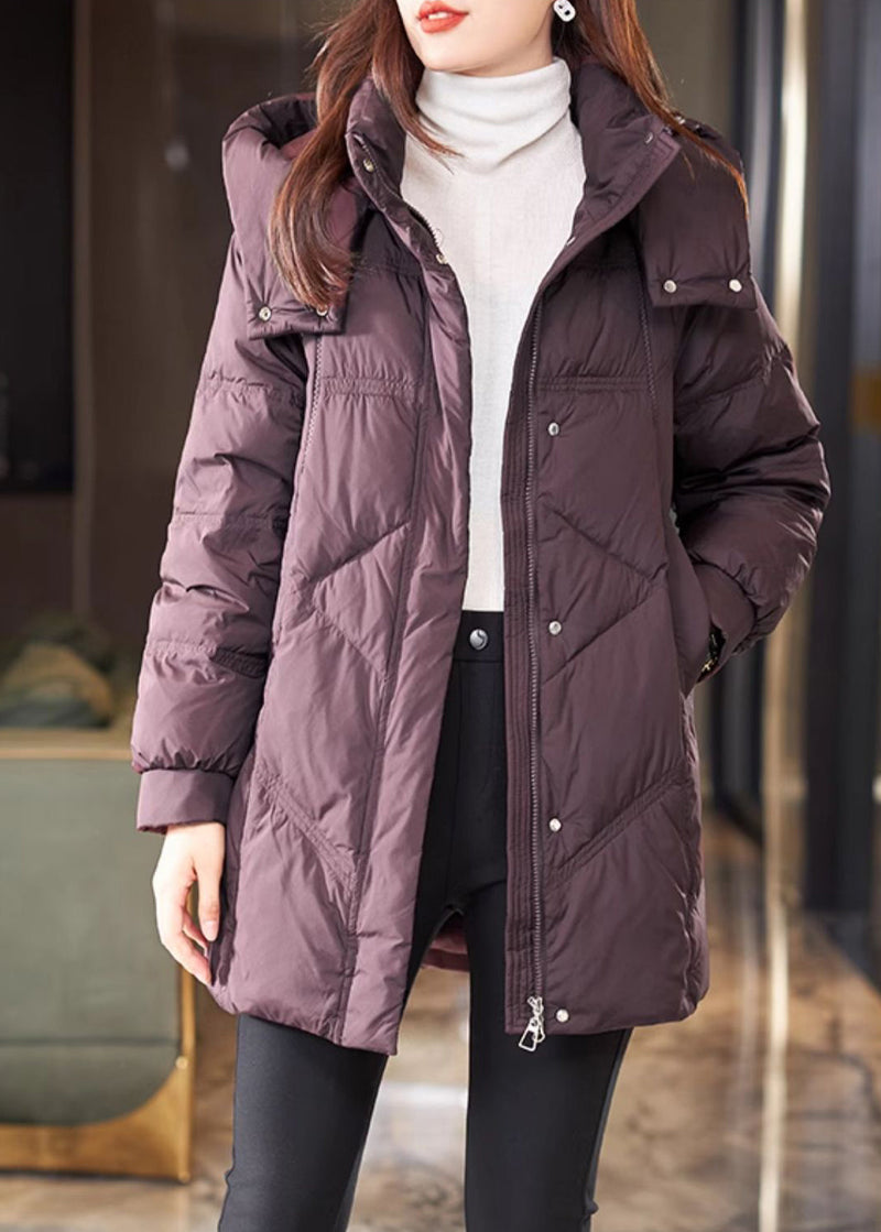 Purple Hooded Warm Duck Down Down Coat Winter