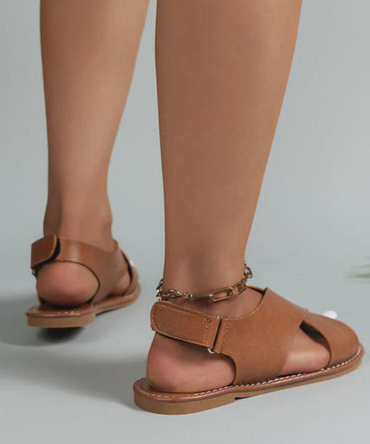 Chocolate Faux Leather Comfy Sandals Cross Strap