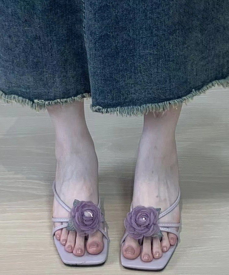 Purple Stylish Splicing Chunky Heel Slide Sandals