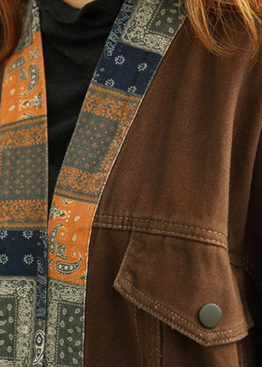 Brown Pockets Tie Fall Coat