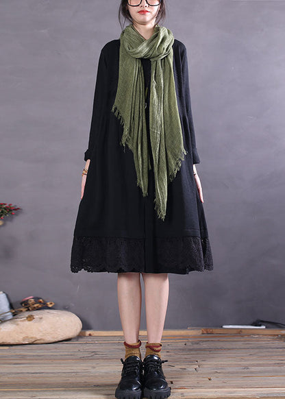 Khaki Button Hollow Out Patchwork Knit Cardigan Spring