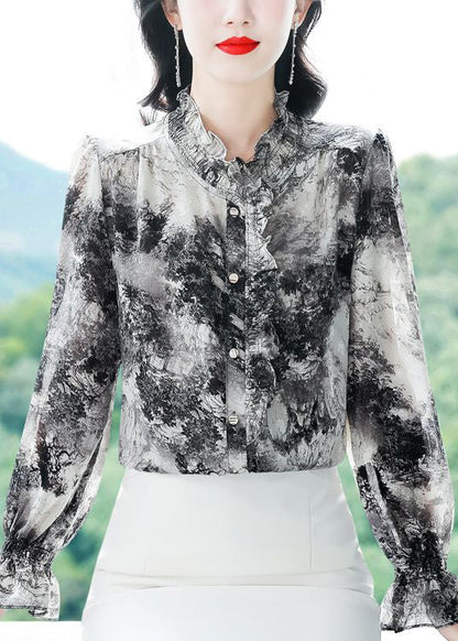 Ruffled Tie Dye Chiffon Shirt Spring