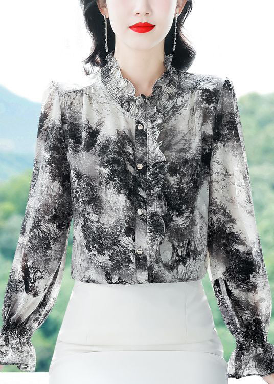 Ruffled Tie Dye Chiffon Shirt Spring