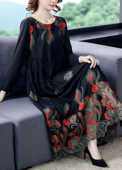 Black Embroideried Patchwork Tulle Party Dress Spring