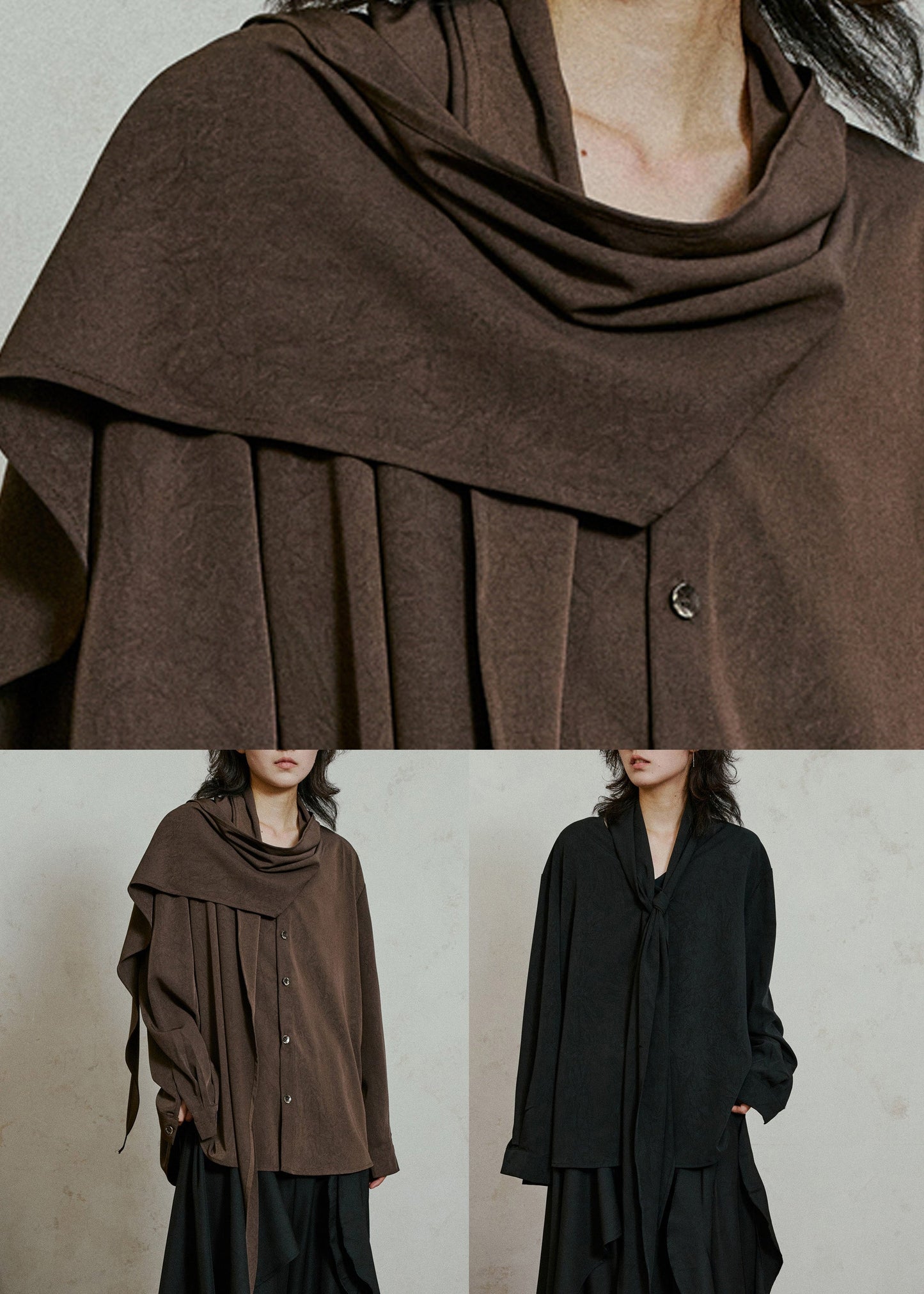 Black Asymmetrical Patchwork Draping Shirt Fall