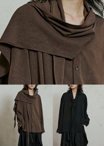 Black Asymmetrical Patchwork Draping Shirt Fall