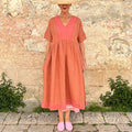 Contrast Color Striped Linen Blend V-neck Dress artswardrobe