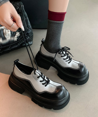 Brown Splicing Platform Loafers for Lace Up