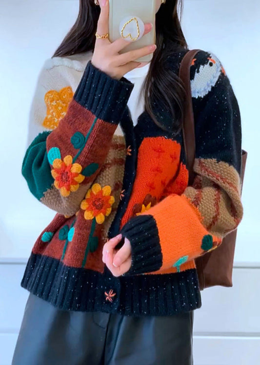 Colorblock V Neck Patchwork Cozy Knit Top Fall