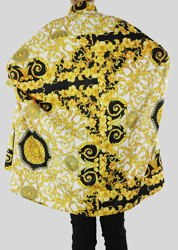 Diy Yellow Low High Design Peter Pan Collar Print Shirt Batwing Sleeve