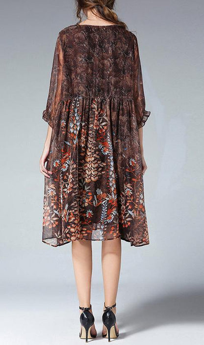 Diy Blue Print Chiffon O-neck Summer Dress