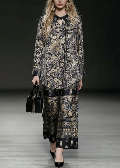 Oversized Low High Design Print Silk Two Pieces Set Spring