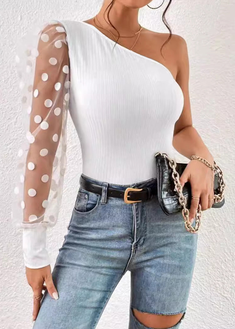 Black Shoulder Single Sleeved Patchwork Top