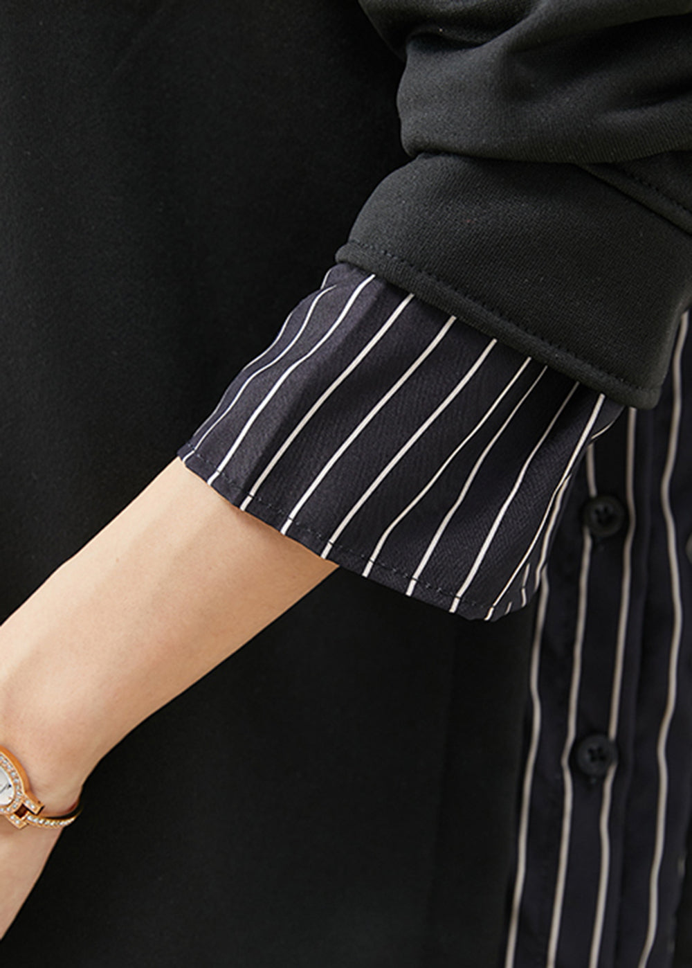 Black Oversized Patchwork Striped Cotton Sweatshirt Fall
