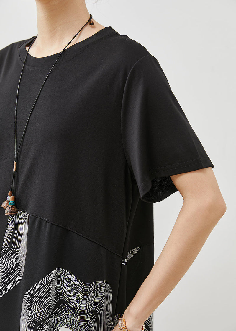 Black Oversized Patchwork Print Cotton Long Dress Summer