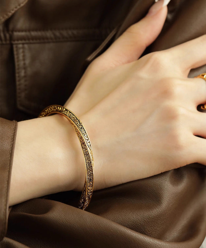 Sterling Silver Ancient Gold Chain Bracelet and Cuff Two Piece Set