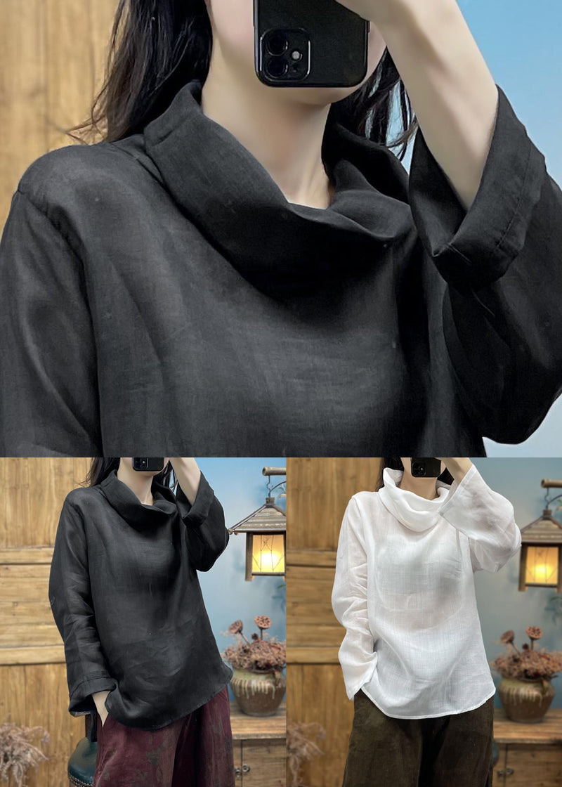 Simple Black Turtleneck Cotton Top Spring