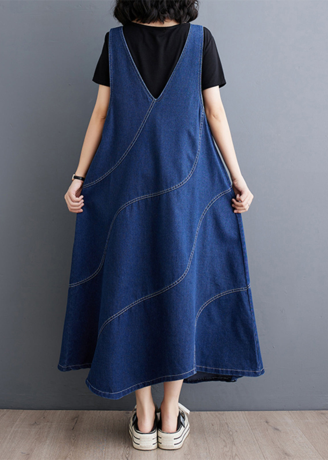 Blue Oversized Patchwork Denim a Line Dresses Spring